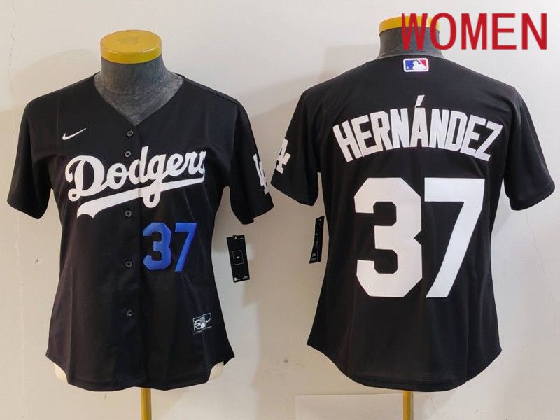 Women Los Angeles Dodgers #37 Hernandez Black Nike Game 2024 MLB Jersey style 7261->women mlb jersey->Women Jersey
